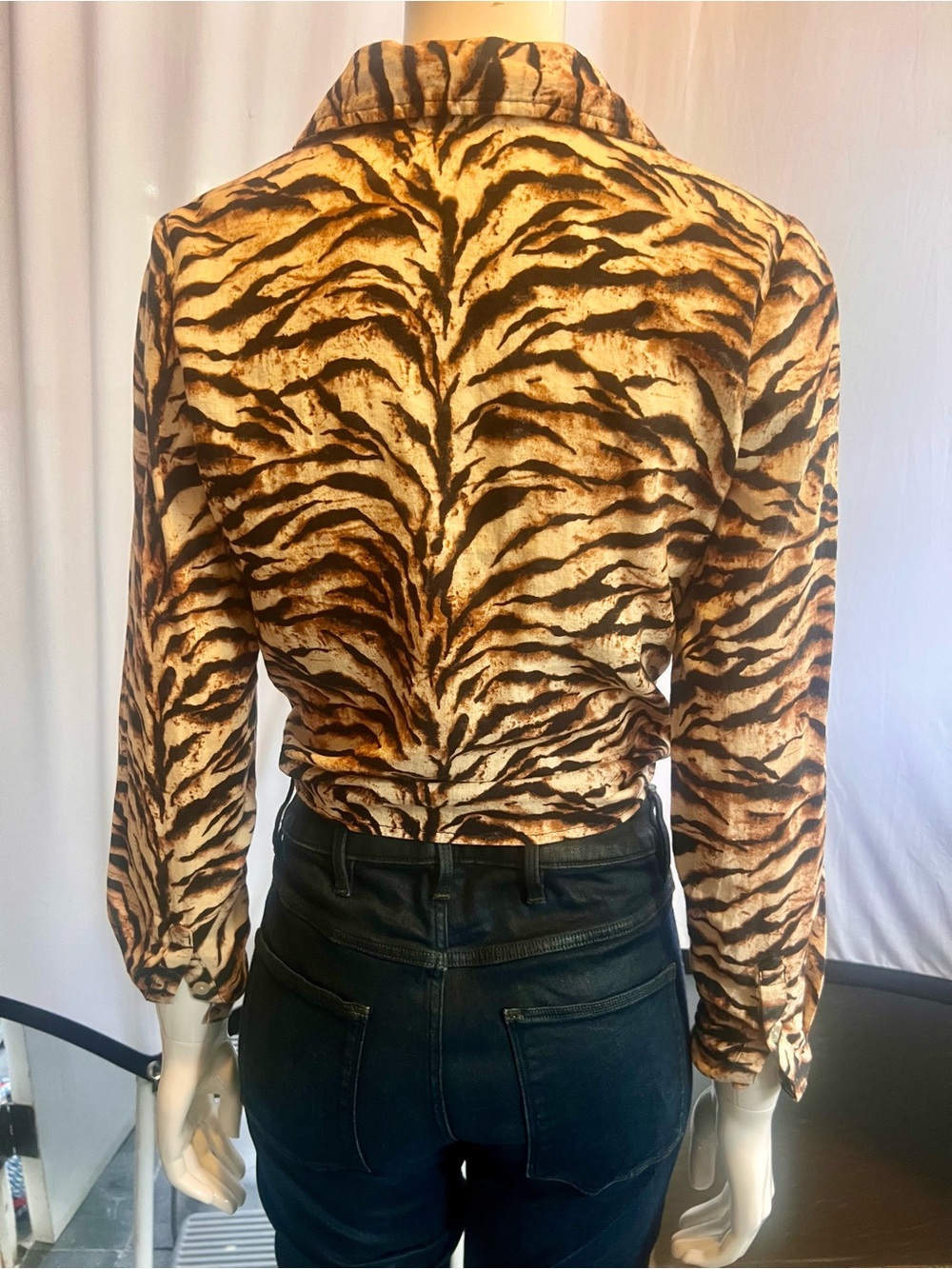 Christian Siriano New York Tiger Print Tie-Front Linen Blend Blouse S - Picture 4 of 6